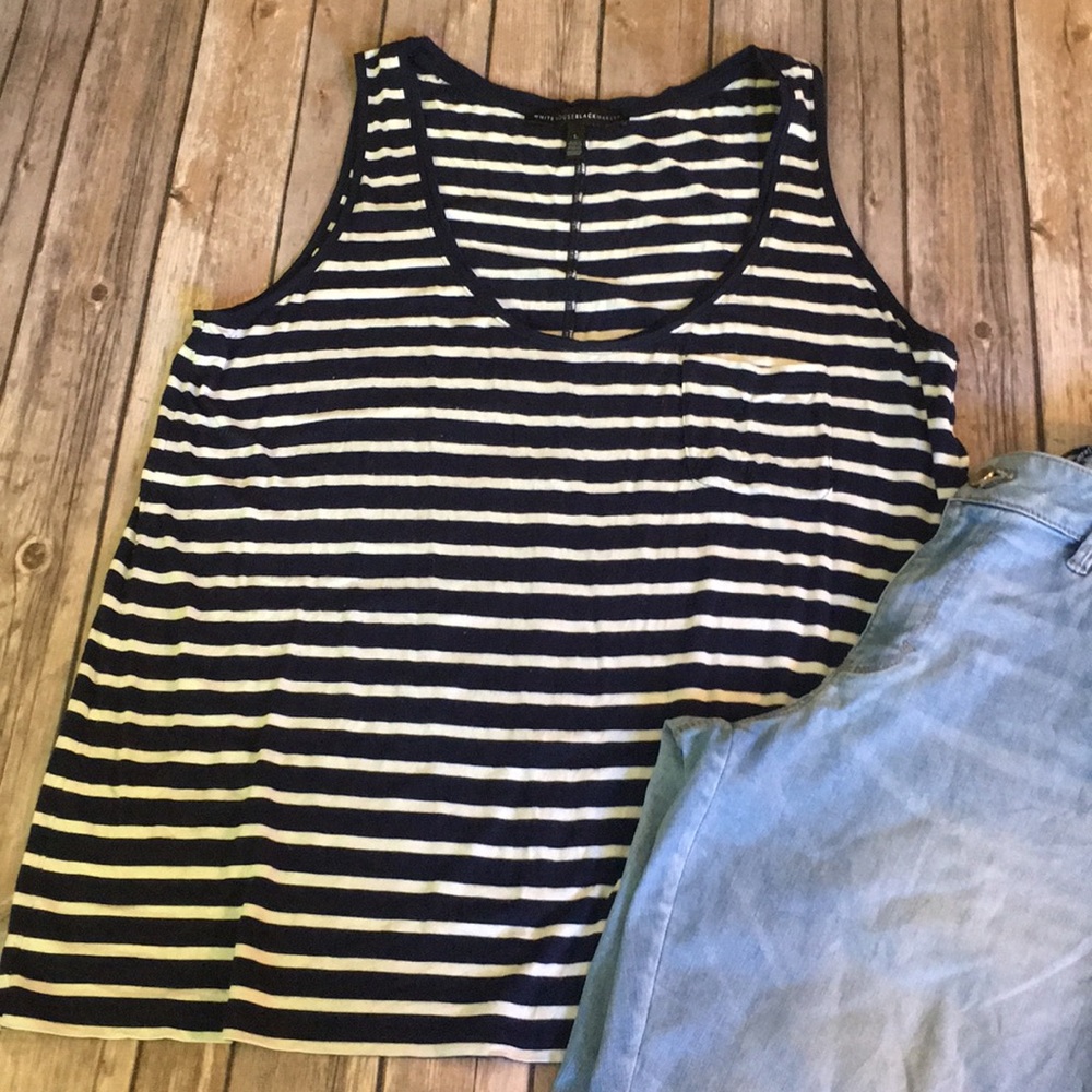 Navy blue and white striped tank